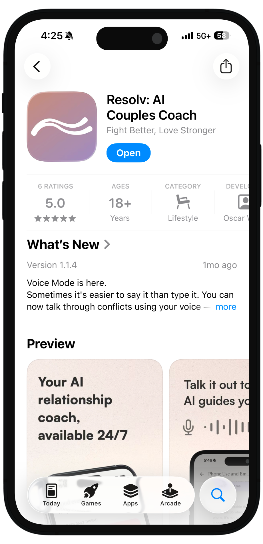 Resolv on the App Store: app listing with ratings and description